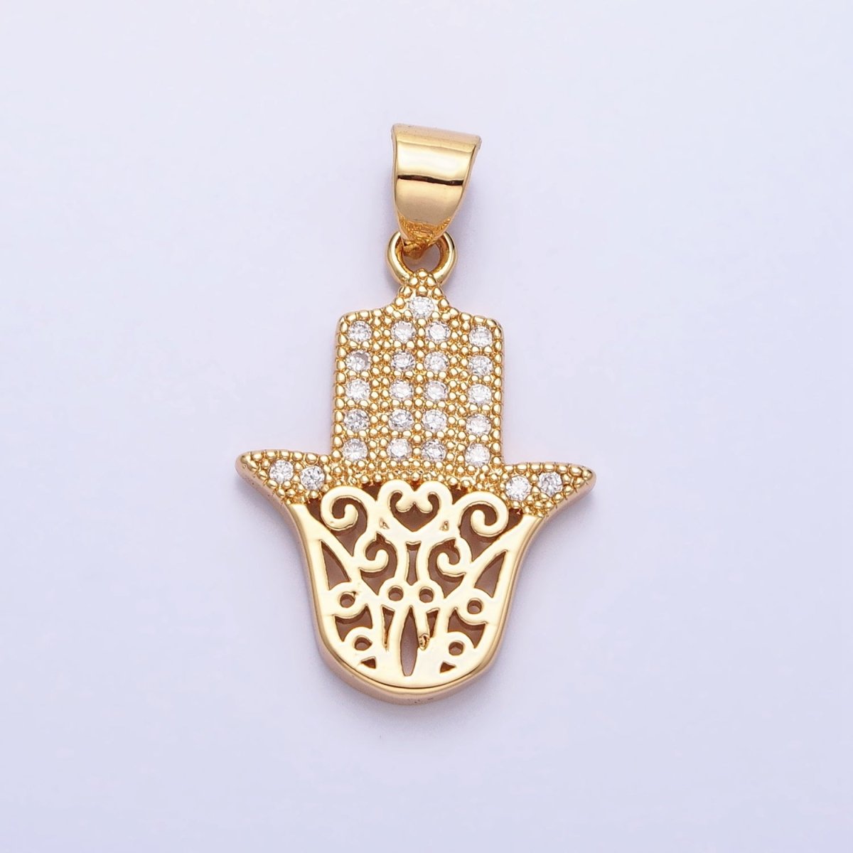 Dainty 24K Gold Filled Hamsa Hand Pendant Micro Pave Silver Hand of Fatimah Charm AA307 AA308 - DLUXCA