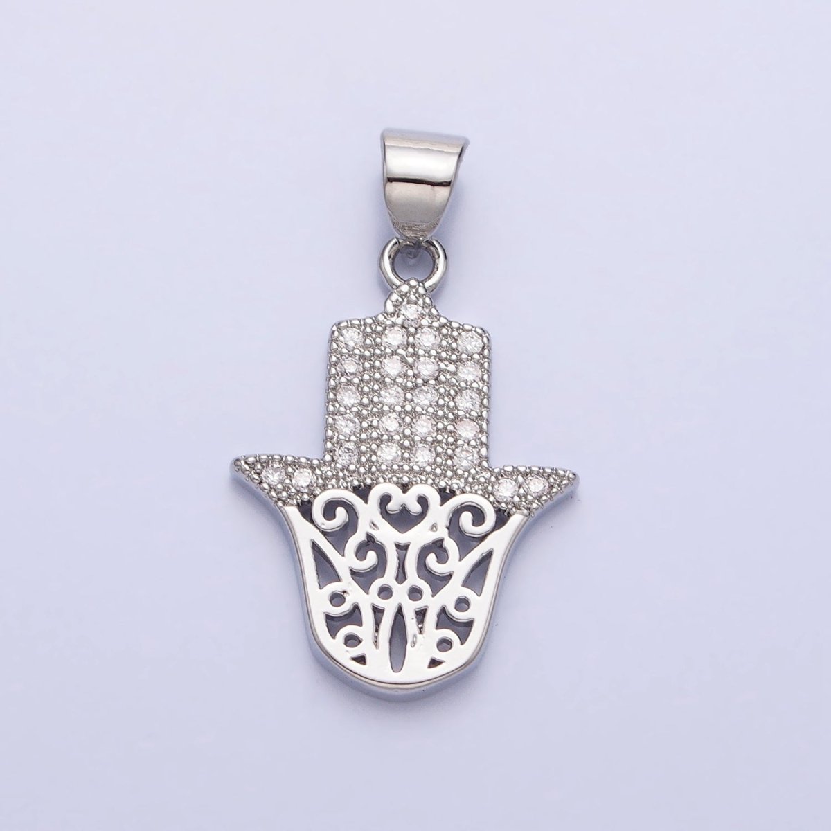 Dainty 24K Gold Filled Hamsa Hand Pendant Micro Pave Silver Hand of Fatimah Charm AA307 AA308 - DLUXCA