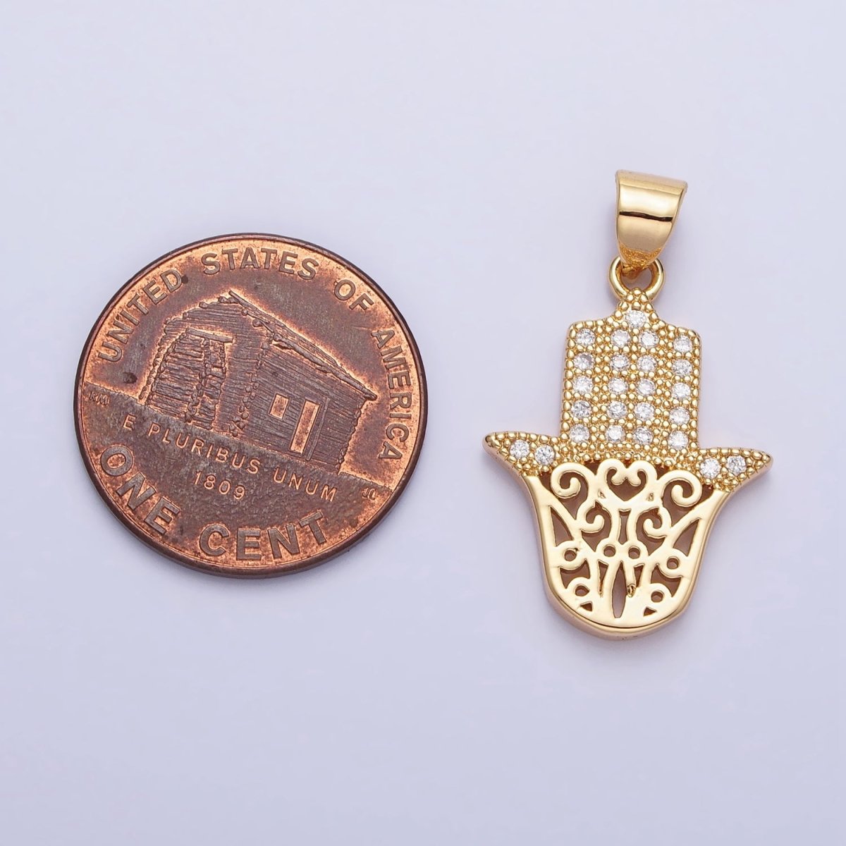Dainty 24K Gold Filled Hamsa Hand Pendant Micro Pave Silver Hand of Fatimah Charm AA307 AA308 - DLUXCA