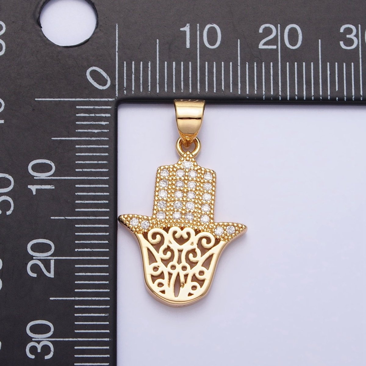 Dainty 24K Gold Filled Hamsa Hand Pendant Micro Pave Silver Hand of Fatimah Charm AA307 AA308 - DLUXCA