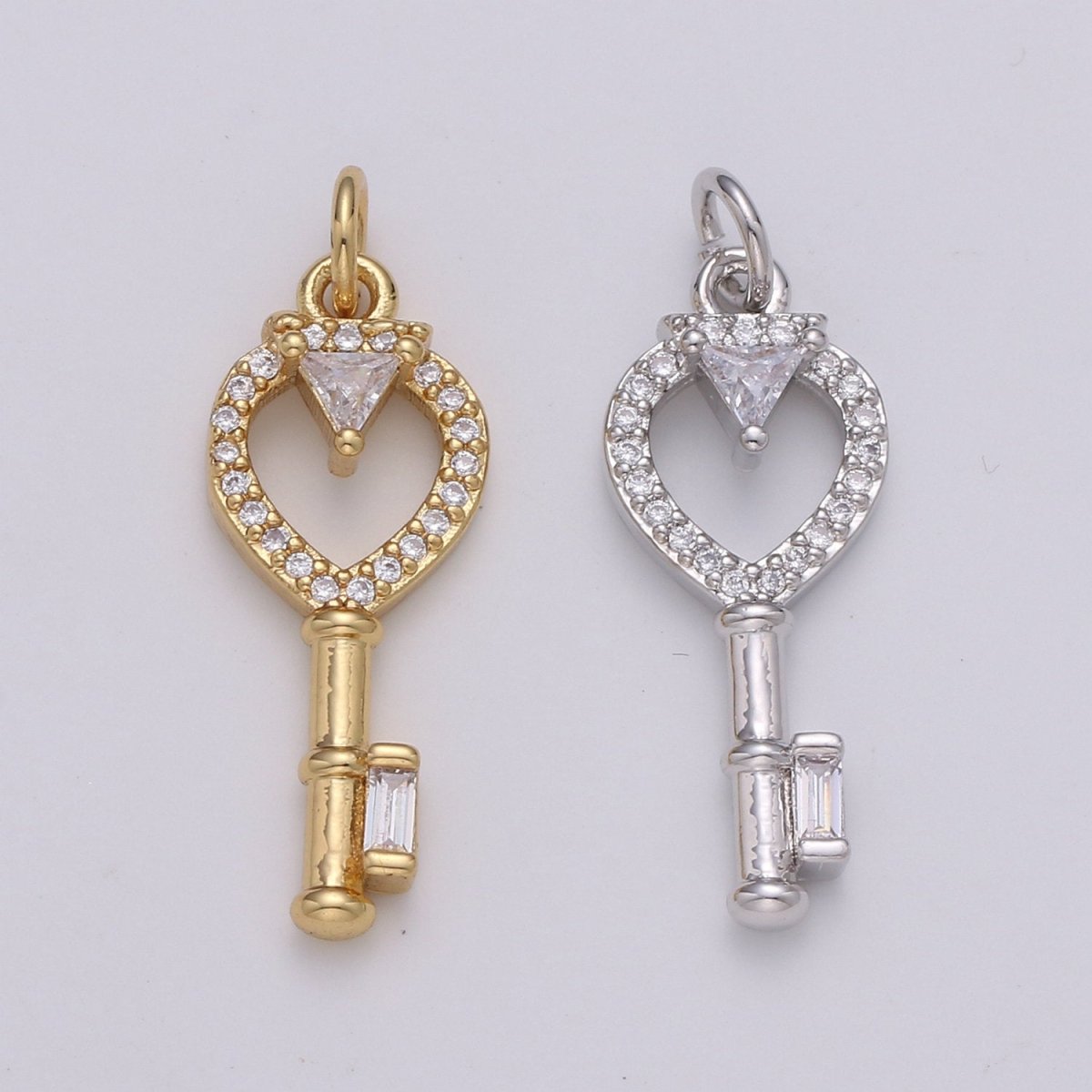 Dainty 24k Gold Filled Key Charms, Gold Filled Love Charm, Cubic Charm , Micro Pave Silver Love Key charm Relationship Jewelry Inspired D-585 D-586 - DLUXCA