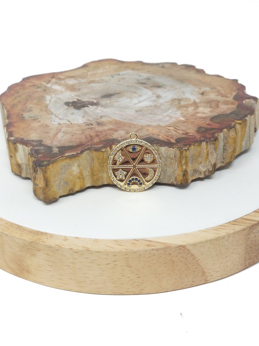 Dainty 24k Gold Filled Lucky Medallion Charm Moon Star Heart Evil Eye Rainbow Pendant, Coin Pendant for Earring Necklace Making C-746 - DLUXCA