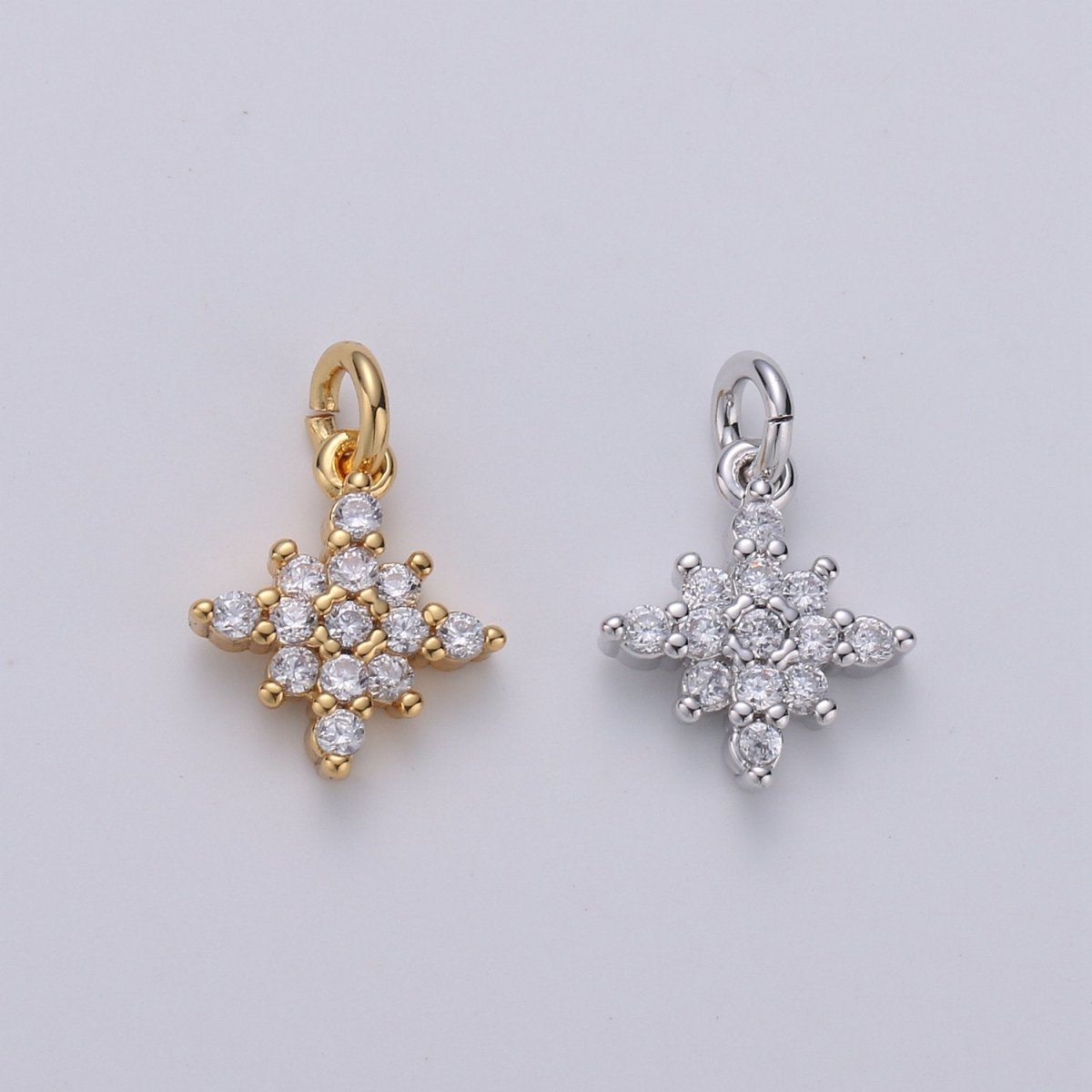 Dainty 24k Gold Filled Micro Pave CZ North Star Pendant Charm, North Star Pendant Charm, Silver Star Pendant, For DIY Jewelry Making, D-463, D-464 - DLUXCA