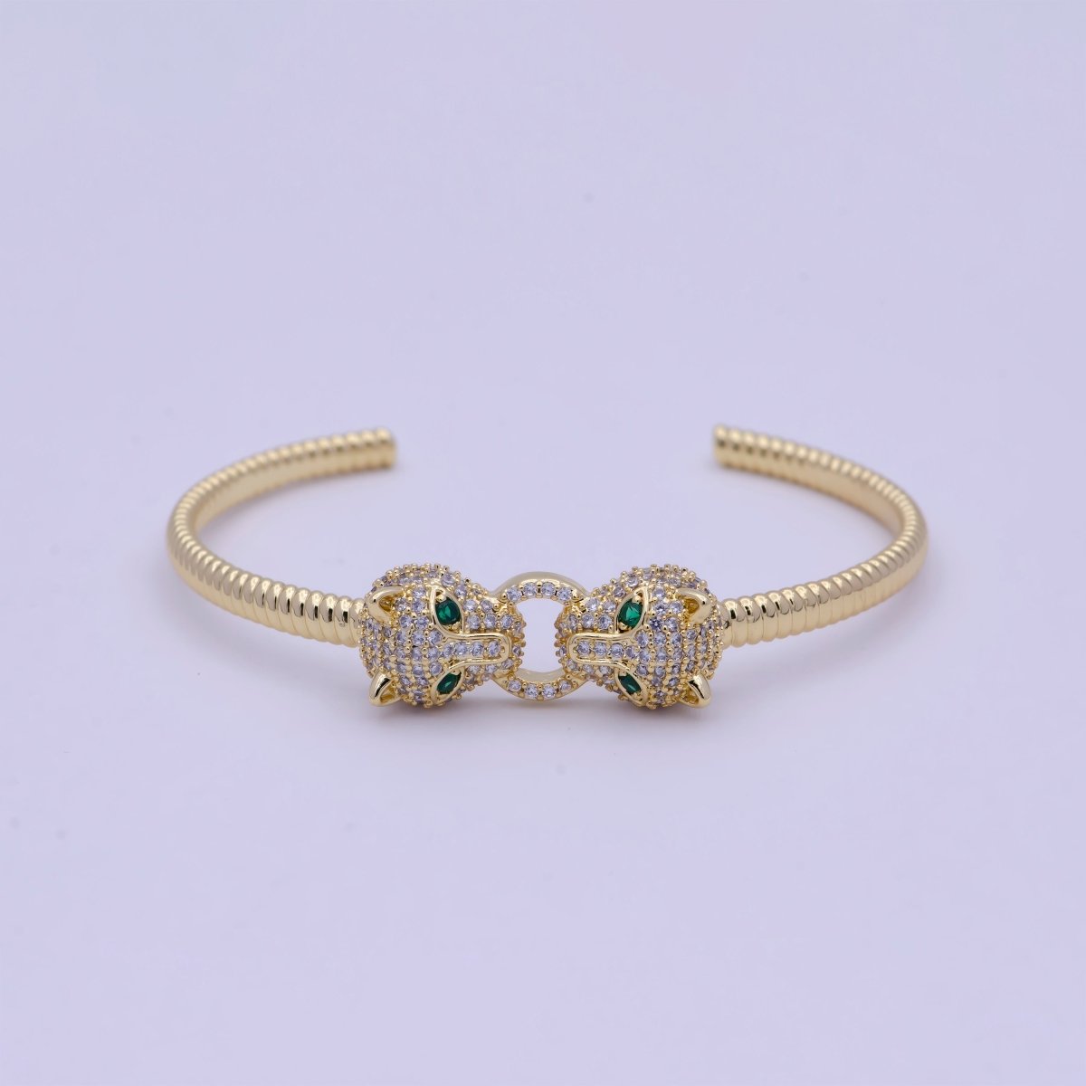 Dainty 24K Gold Filled Panther Bangle Bracelet Micro Pave Leopard Bracelet | WA-1021 Clearance Pricing - DLUXCA