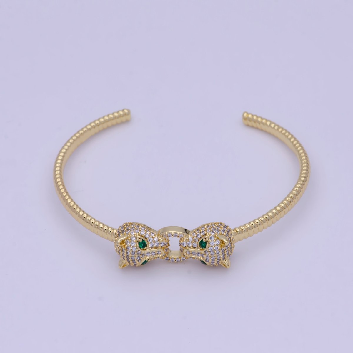 Dainty 24K Gold Filled Panther Bangle Bracelet Micro Pave Leopard Bracelet | WA-1021 Clearance Pricing - DLUXCA