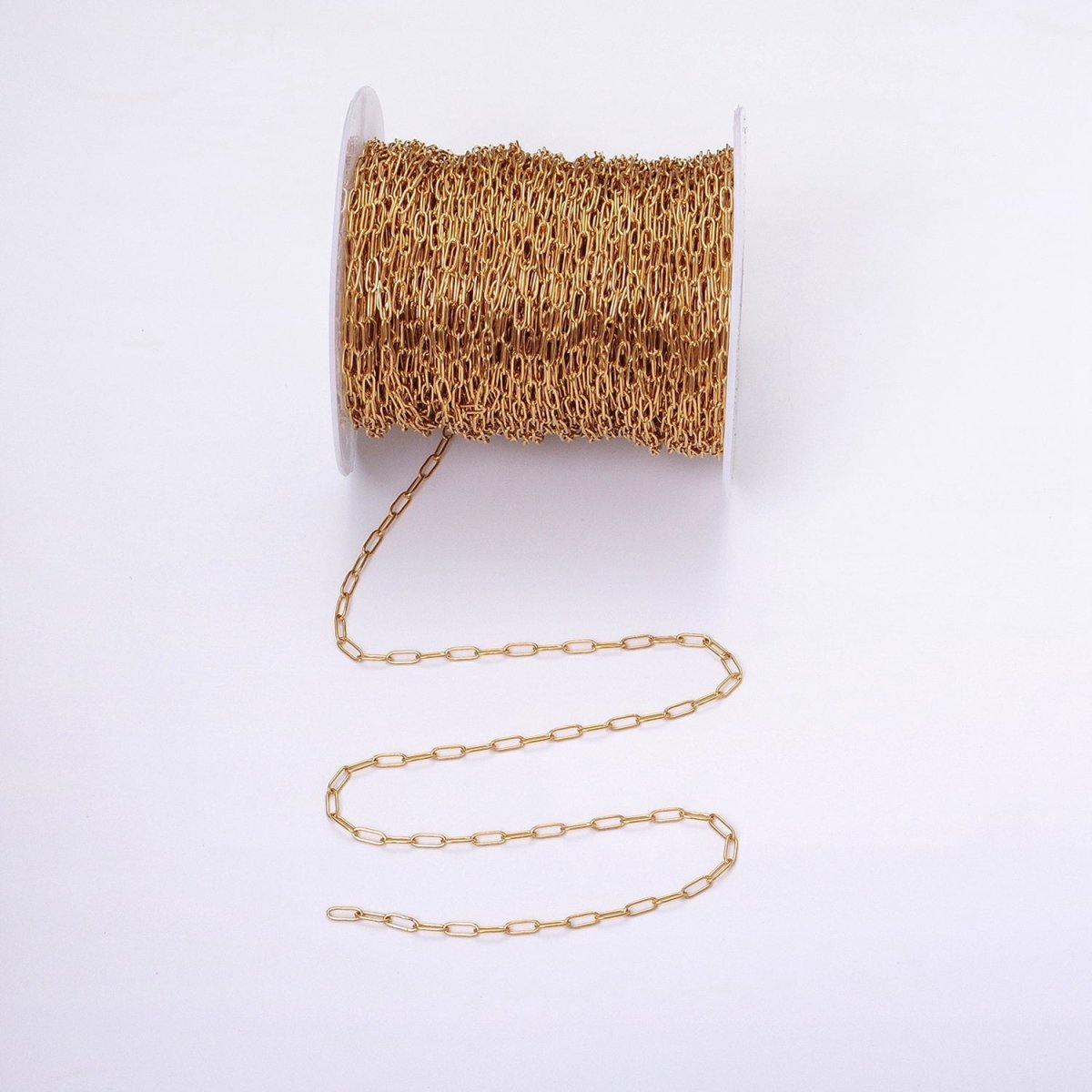 Dainty 24k Gold Filled PaperClip Chain 2.3mm Width Unfinished Chain by Yard | ROLL-1269 ROLL-1270 Clearance Pricing - DLUXCA