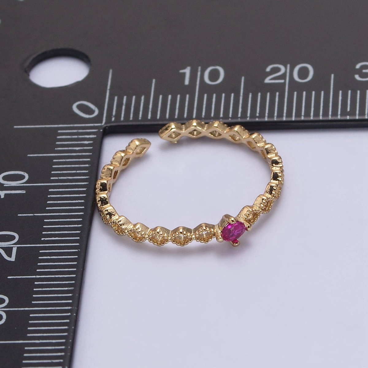 Dainty 24K Gold Filled Rhombus Diamond Beaded Ring with Pink, Blue, Green Crystal Cubic Zirconia CZ Ring S-357 S-358 S-359 - DLUXCA