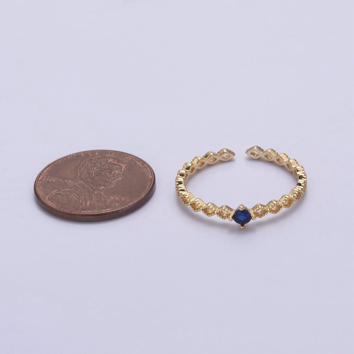 Dainty 24K Gold Filled Rhombus Diamond Beaded Ring with Pink, Blue, Green Crystal Cubic Zirconia CZ Ring S-357 S-358 S-359 - DLUXCA