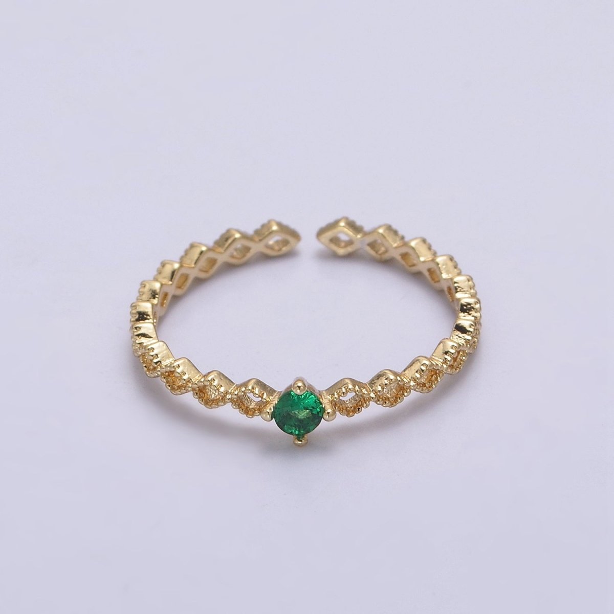 Dainty 24K Gold Filled Rhombus Diamond Beaded Ring with Pink, Blue, Green Crystal Cubic Zirconia CZ Ring S-357 S-358 S-359 - DLUXCA