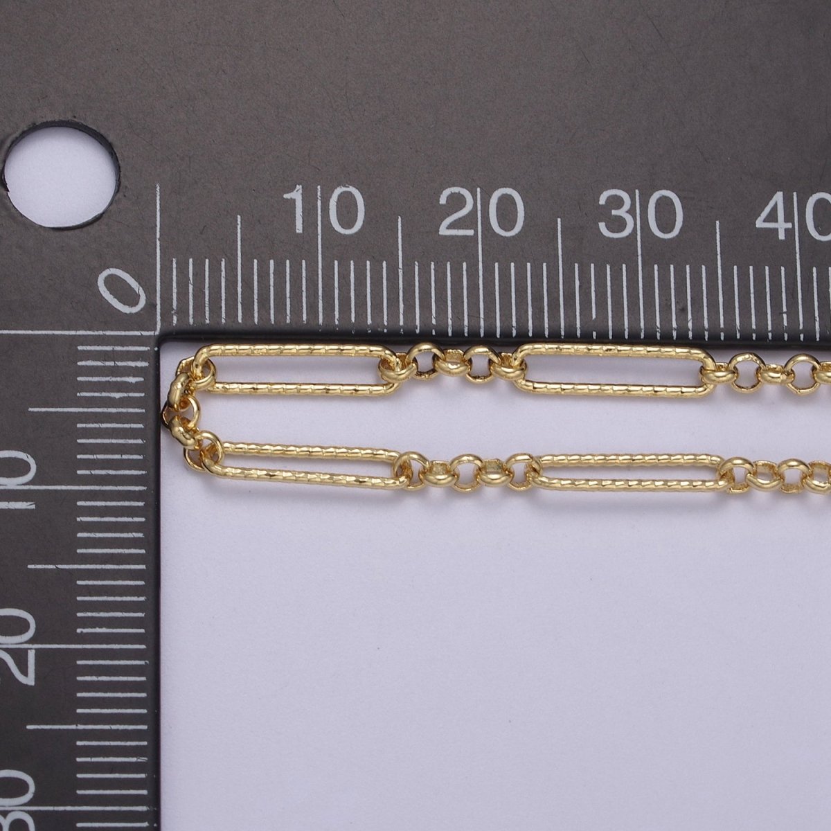 Dainty 24K Gold Filled Unique Chain, Textured 13X3mm Paper Clip Chain with 2.5mm Rolo Link, Unfinished Chain For Jewelry Making | ROLL-655 Clearance Pricing - DLUXCA
