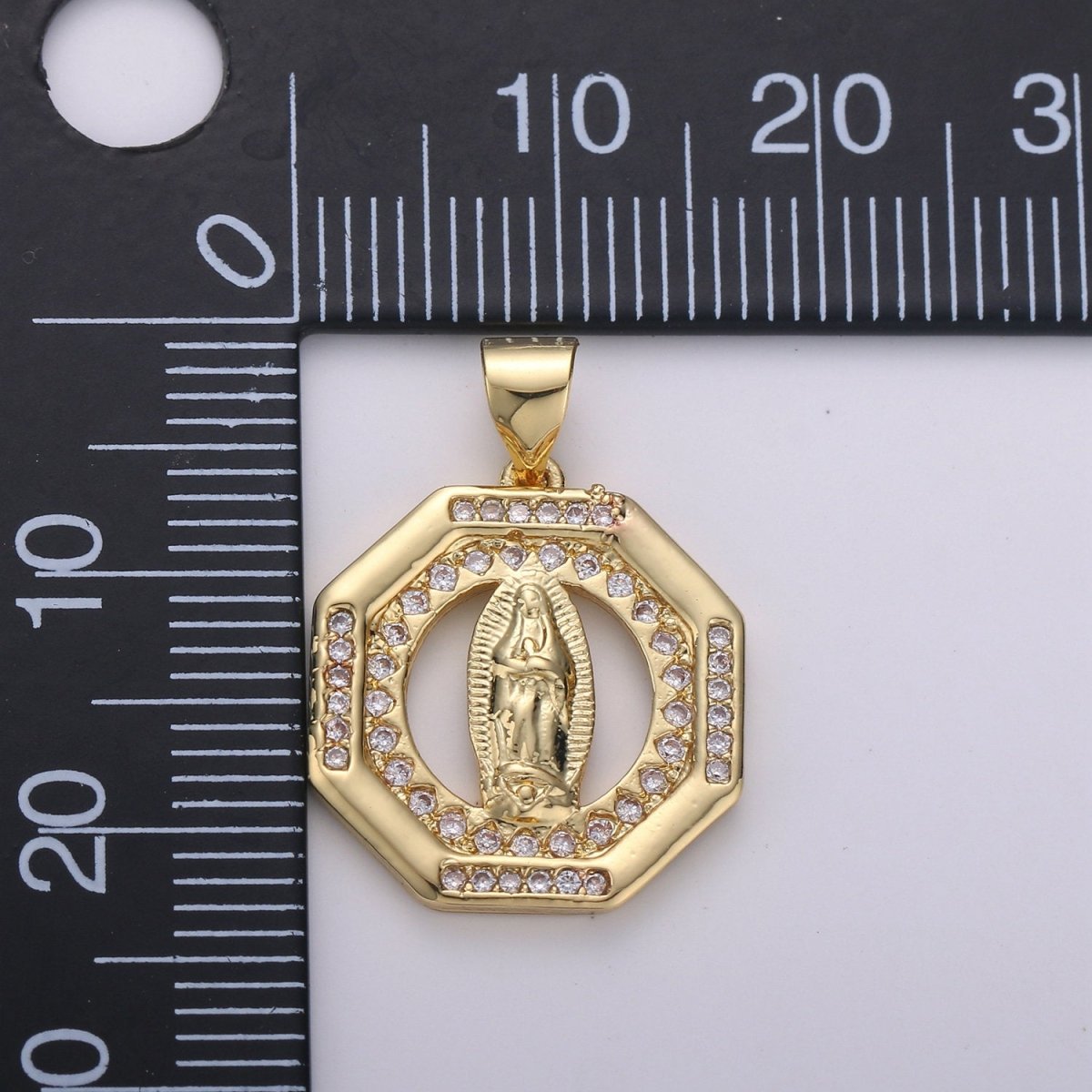 Dainty 24k Gold Filled Virgin Mary Medallion Necklace Octagon Virgin Mary Pendant for Religious Necklace Lady Guadalupe Charm 23x18mm, D-083 - DLUXCA