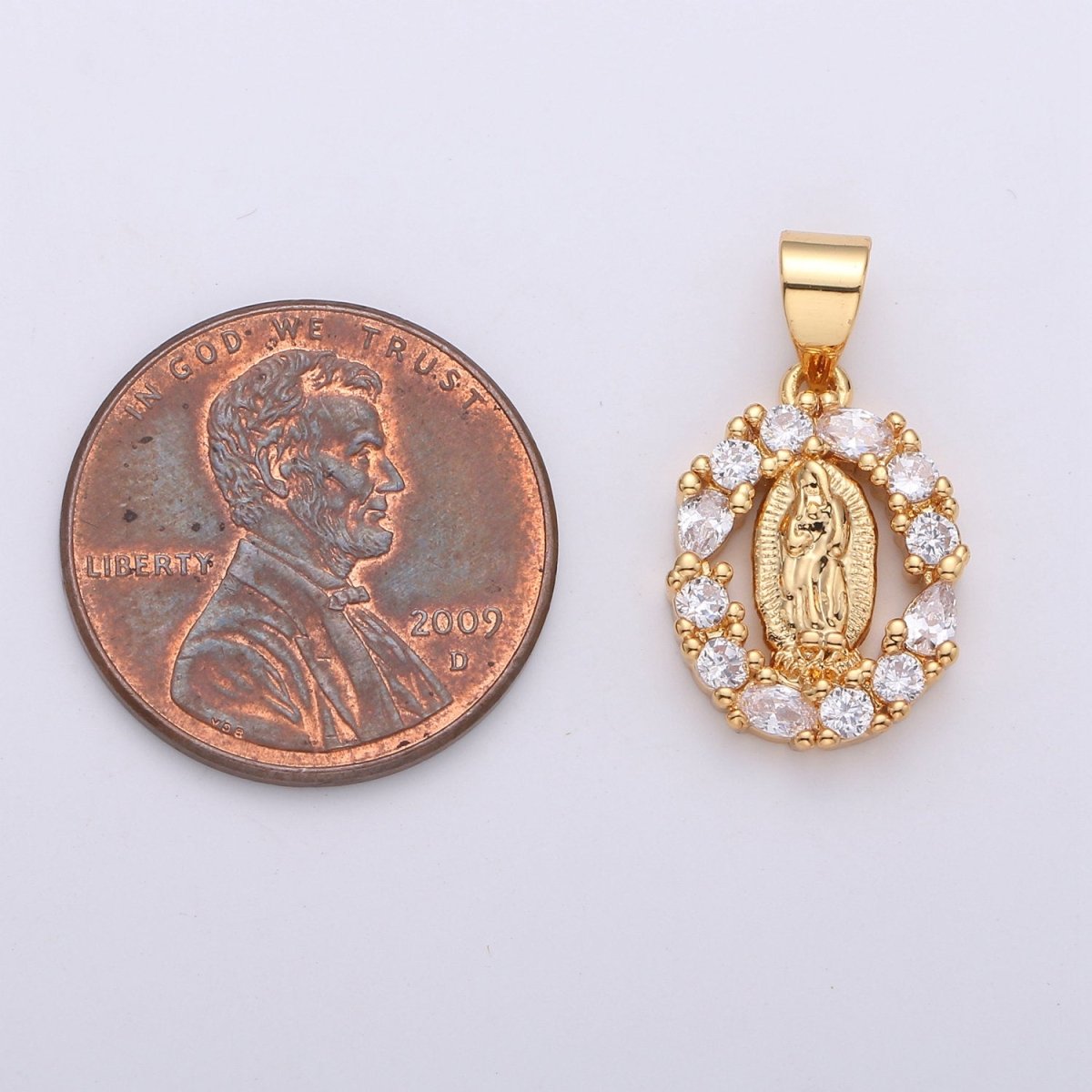 Dainty 24k Gold Filled Virgin Mary Pendant Necklace Micro Pave Lady Guadalupe Medallion Pendant for Necklace Religious Jewelry Supply I-629 - DLUXCA