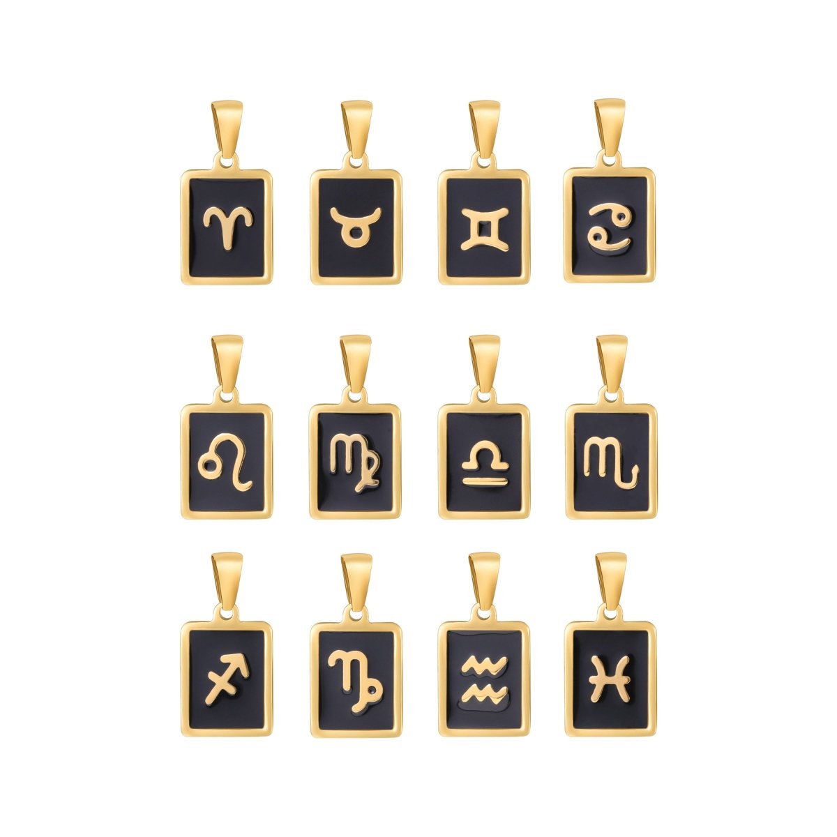Dainty 24K Gold Filled Zodiac Sign Tag Astrology Horoscope Stainless Steel Pendants Unisex Jewelry | A-443-A-454 - DLUXCA