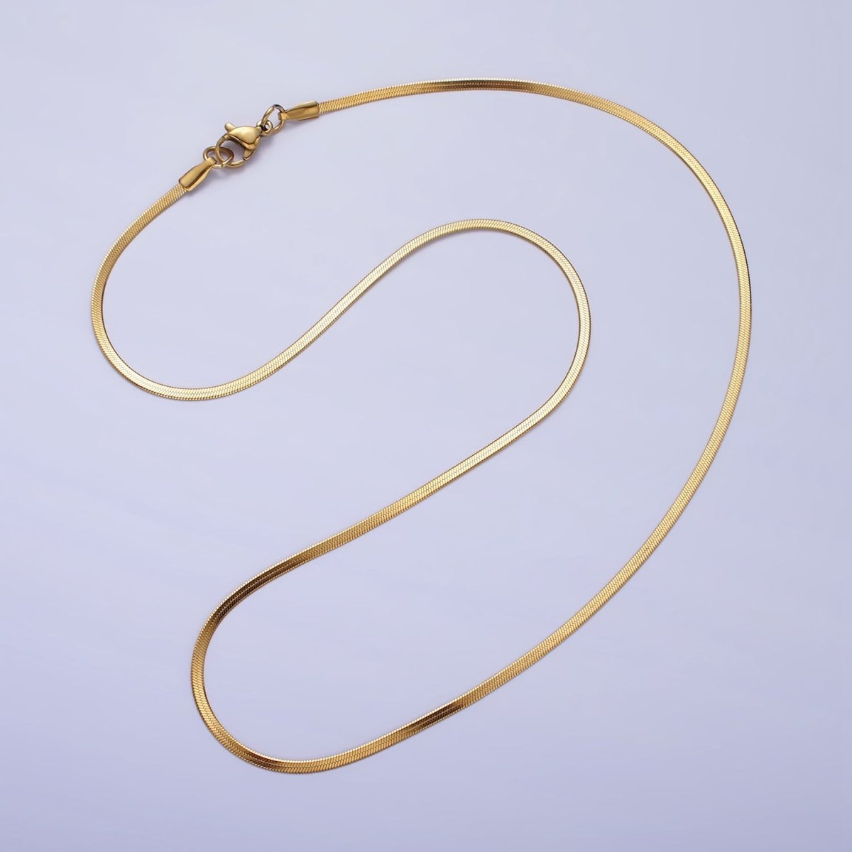 Dainty 2mm Gold Herringbone Chain Necklace Silver Flat Snake Chain Stainless Steel Chain 17.5 inch | WA-1550 WA-1551 - DLUXCA