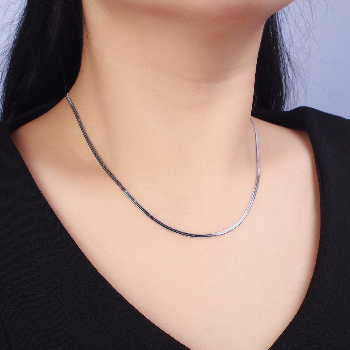 Dainty 2mm Gold Herringbone Chain Necklace Silver Flat Snake Chain Stainless Steel Chain 17.5 inch | WA-1550 WA-1551 - DLUXCA