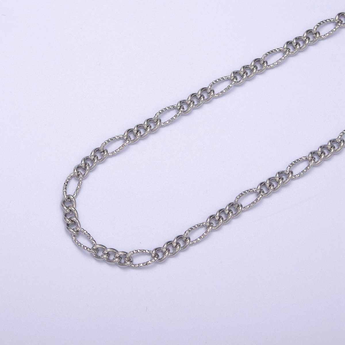 Dainty 4mm Unique Figaro Chain in Silver & Gold color, 24K Gold Filled Textured Figaro Chain Sold by Yard For Jewelry Making Supply Component | ROLL-629, ROLL-630 Clearance Pricing - DLUXCA