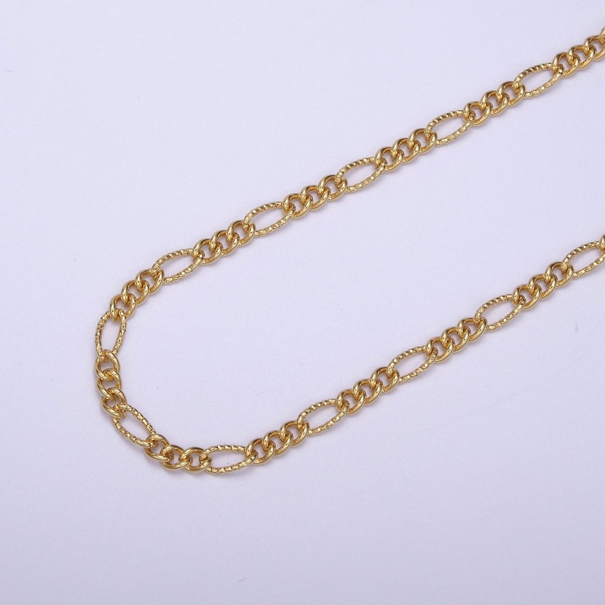Dainty 4mm Unique Figaro Chain in Silver & Gold color, 24K Gold Filled Textured Figaro Chain Sold by Yard For Jewelry Making Supply Component | ROLL-629, ROLL-630 Clearance Pricing - DLUXCA