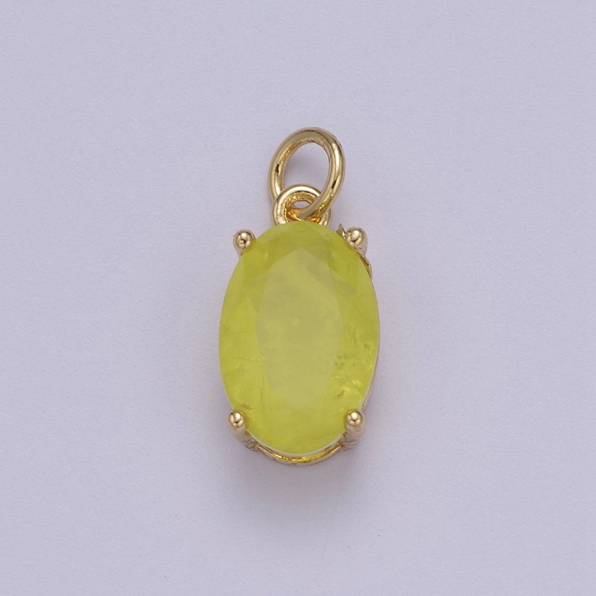 Dainty AB, Yellow, Blue, Teal, Green, Pink, Red CZ 24k Gold Filled Solitaire Micro Pave Pendant Oval Charm Stone Pendant for Birthstone Add on Charm C-798 C-802 C-842 C-843 C-845 C-847~C-852 C-854 - DLUXCA