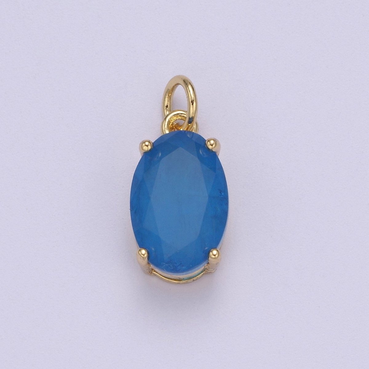 Dainty AB, Yellow, Blue, Teal, Green, Pink, Red CZ 24k Gold Filled Solitaire Micro Pave Pendant Oval Charm Stone Pendant for Birthstone Add on Charm C-798 C-802 C-842 C-843 C-845 C-847~C-852 C-854 - DLUXCA