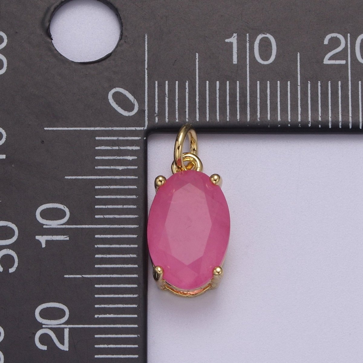 Dainty AB, Yellow, Blue, Teal, Green, Pink, Red CZ 24k Gold Filled Solitaire Micro Pave Pendant Oval Charm Stone Pendant for Birthstone Add on Charm C-798 C-802 C-842 C-843 C-845 C-847~C-852 C-854 - DLUXCA