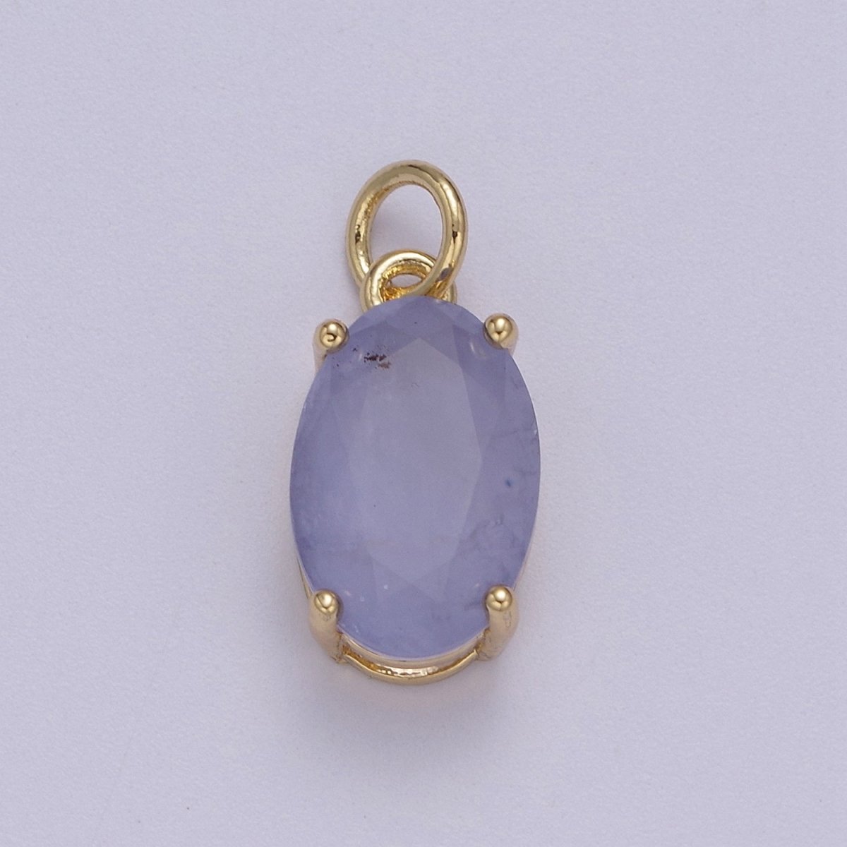 Dainty AB, Yellow, Blue, Teal, Green, Pink, Red CZ 24k Gold Filled Solitaire Micro Pave Pendant Oval Charm Stone Pendant for Birthstone Add on Charm C-798 C-802 C-842 C-843 C-845 C-847~C-852 C-854 - DLUXCA