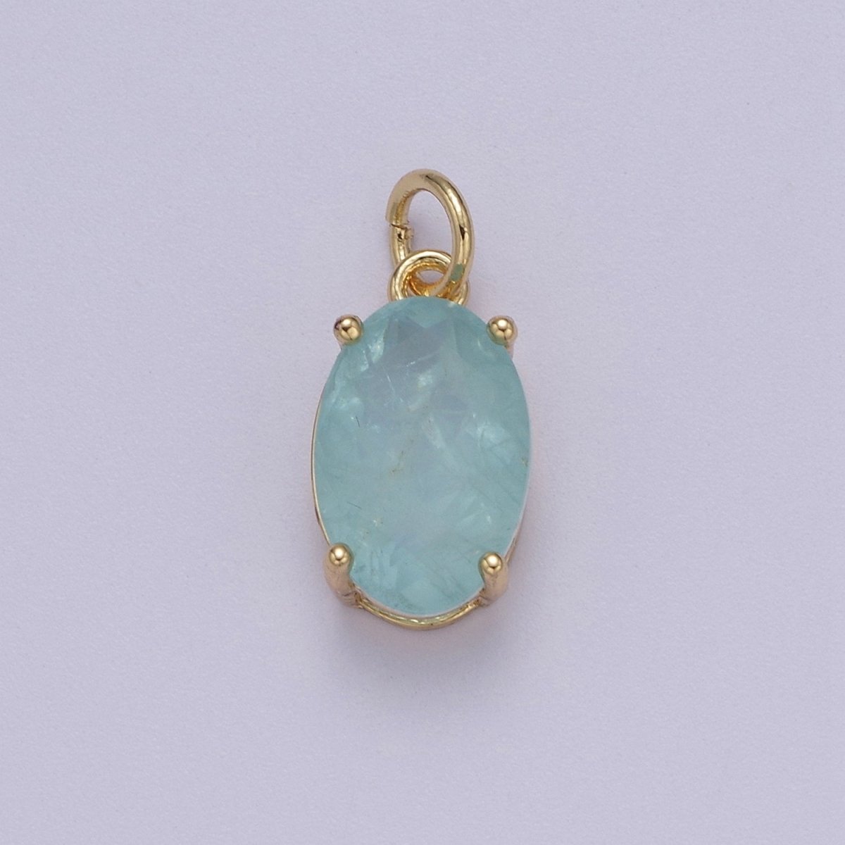 Dainty AB, Yellow, Blue, Teal, Green, Pink, Red CZ 24k Gold Filled Solitaire Micro Pave Pendant Oval Charm Stone Pendant for Birthstone Add on Charm C-798 C-802 C-842 C-843 C-845 C-847~C-852 C-854 - DLUXCA