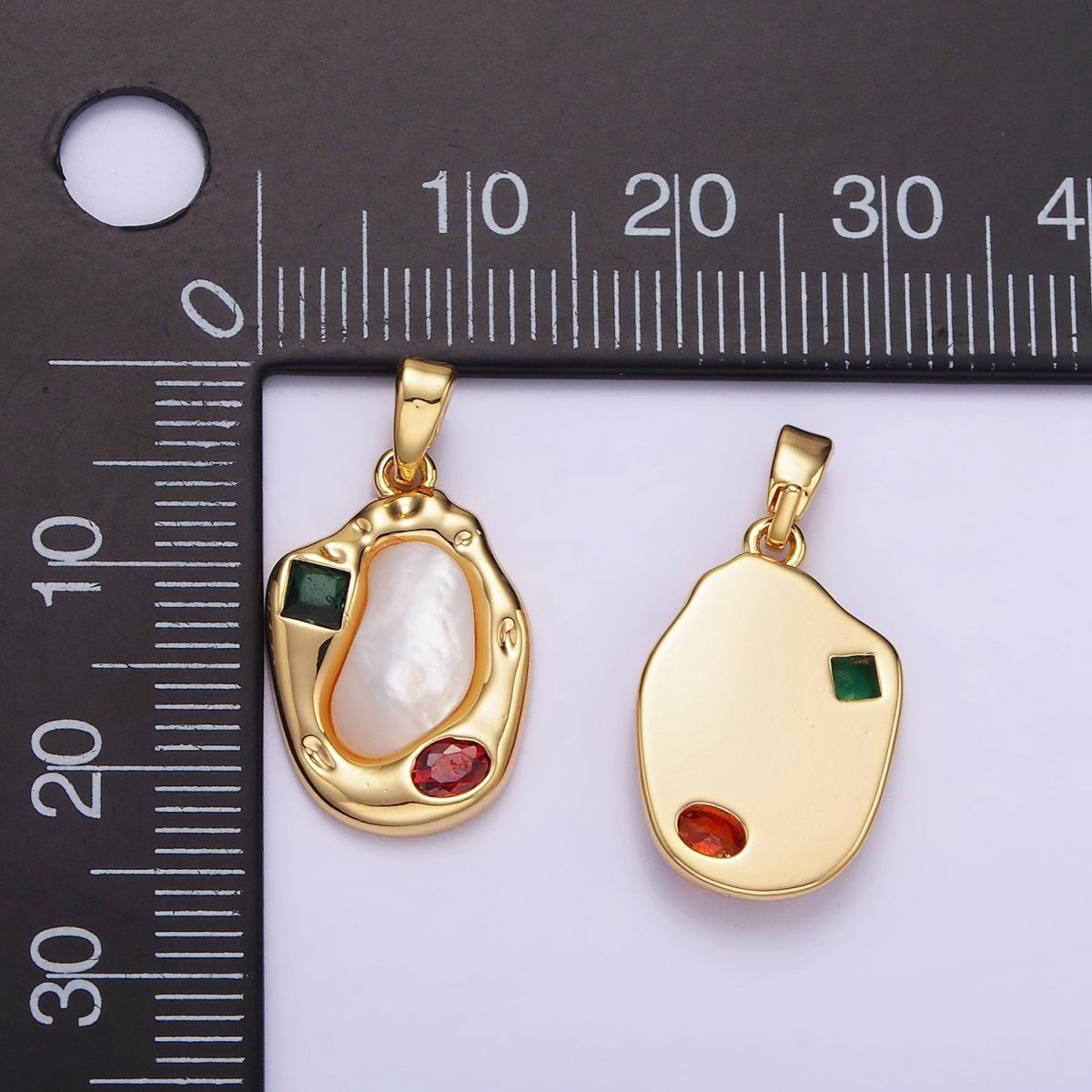 Dainty Abstract Charm 14K Gold Filled Oval Pear Charm with Colorful CZ Stone AA1195 - DLUXCA