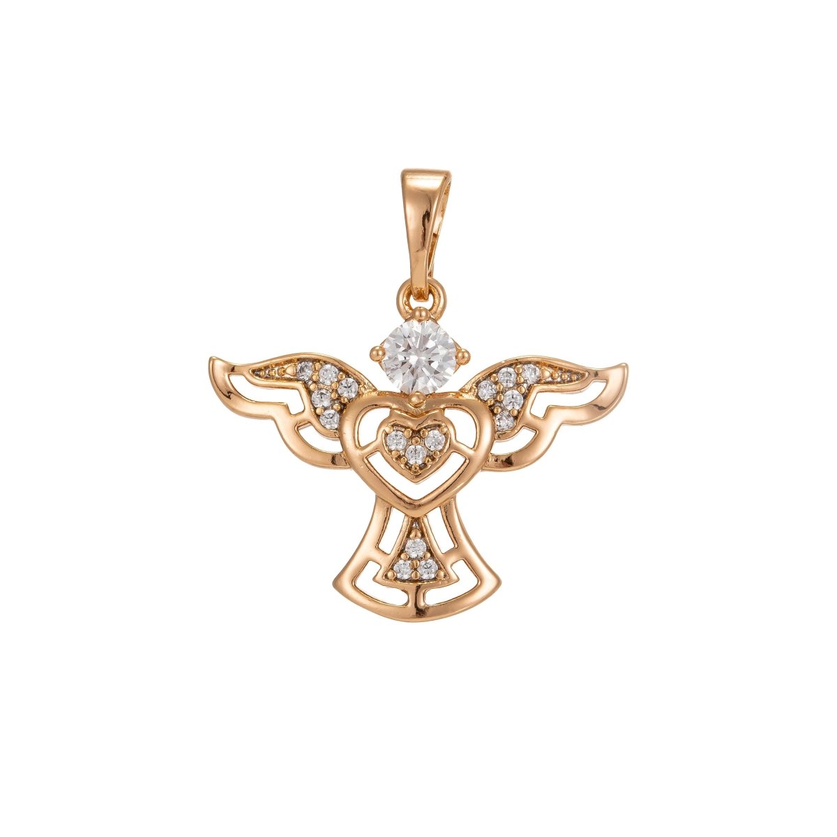 Dainty Angel Pendant Gold Filled Charm- Cubic Angel Charm for Necklace Earring Micro Pave Guardian Angel Cubic Zircon Charm, I-226 - DLUXCA