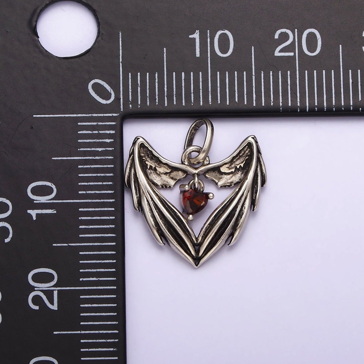 Dainty Angel Wing Heart Charm in 925 Sterling Silver Pendant with Red Cz Jewelry SL-319 - DLUXCA