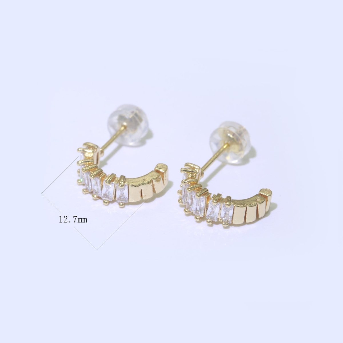 Dainty Baguette CZ Huggie Stud Earring T-047 - DLUXCA