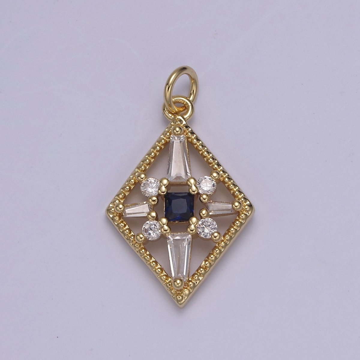 Dainty Baguette Rhombus Geometric Shape CZ Charm, Diamond Shape Gemstone Pendant Charm Wholesale N-840 - N-843 - DLUXCA