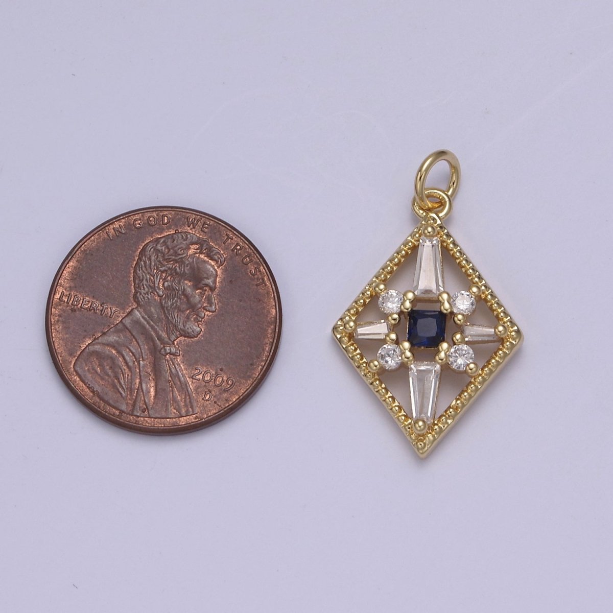 Dainty Baguette Rhombus Geometric Shape CZ Charm, Diamond Shape Gemstone Pendant Charm Wholesale N-840 - N-843 - DLUXCA