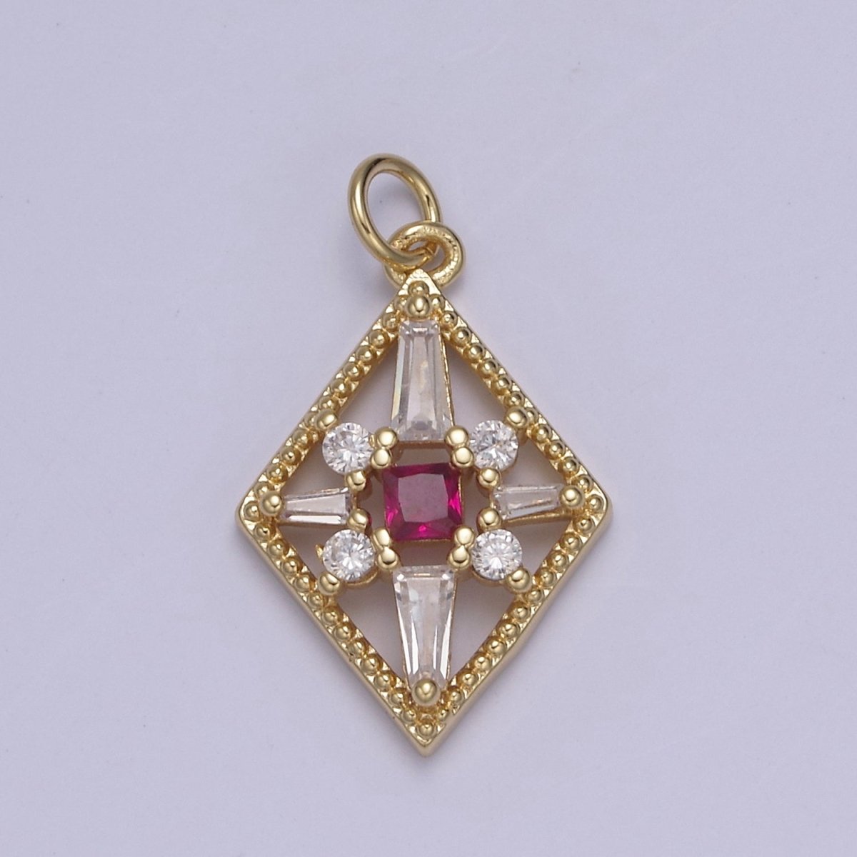 Dainty Baguette Rhombus Geometric Shape CZ Charm, Diamond Shape Gemstone Pendant Charm Wholesale N-840 - N-843 - DLUXCA
