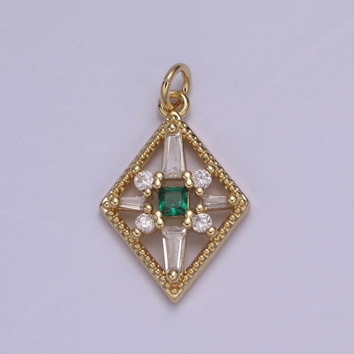 Dainty Baguette Rhombus Geometric Shape CZ Charm, Diamond Shape Gemstone Pendant Charm Wholesale N-840 - N-843 - DLUXCA