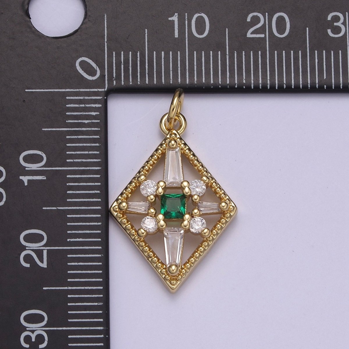 Dainty Baguette Rhombus Geometric Shape CZ Charm, Diamond Shape Gemstone Pendant Charm Wholesale N-840 - N-843 - DLUXCA