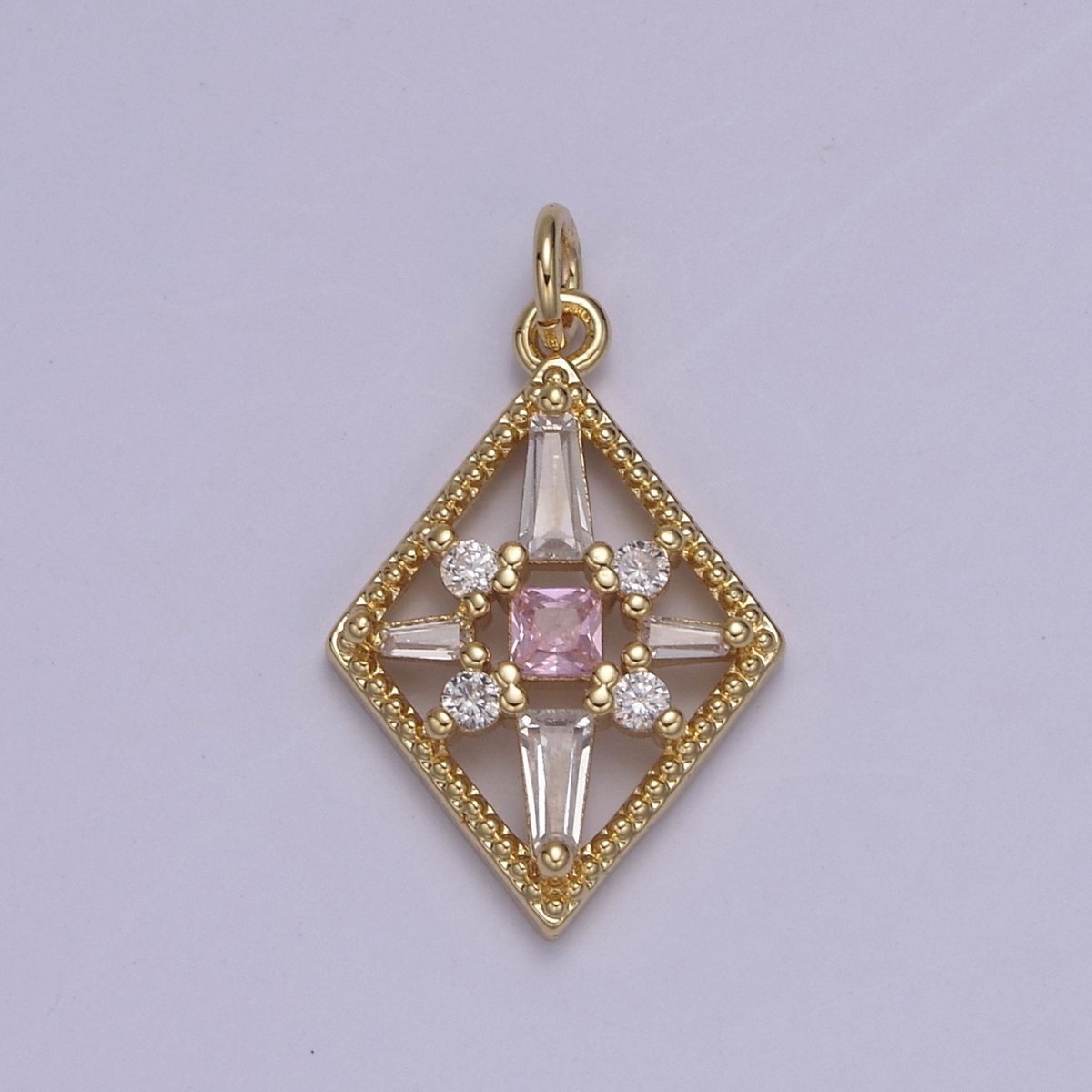 Dainty Baguette Rhombus Geometric Shape CZ Charm, Diamond Shape Gemstone Pendant Charm Wholesale N-840 - N-843 - DLUXCA