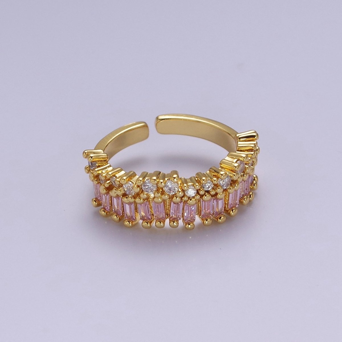 Dainty Baguette ring- Gold Filled CZ Ring Classic clear, Purple, Blue, Green, Pink Cubic Zirconia Adjustable Ring O-2089 ~ O-2094 - DLUXCA