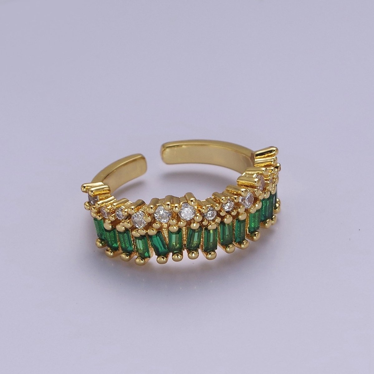 Dainty Baguette ring- Gold Filled CZ Ring Classic clear, Purple, Blue, Green, Pink Cubic Zirconia Adjustable Ring O-2089 ~ O-2094 - DLUXCA