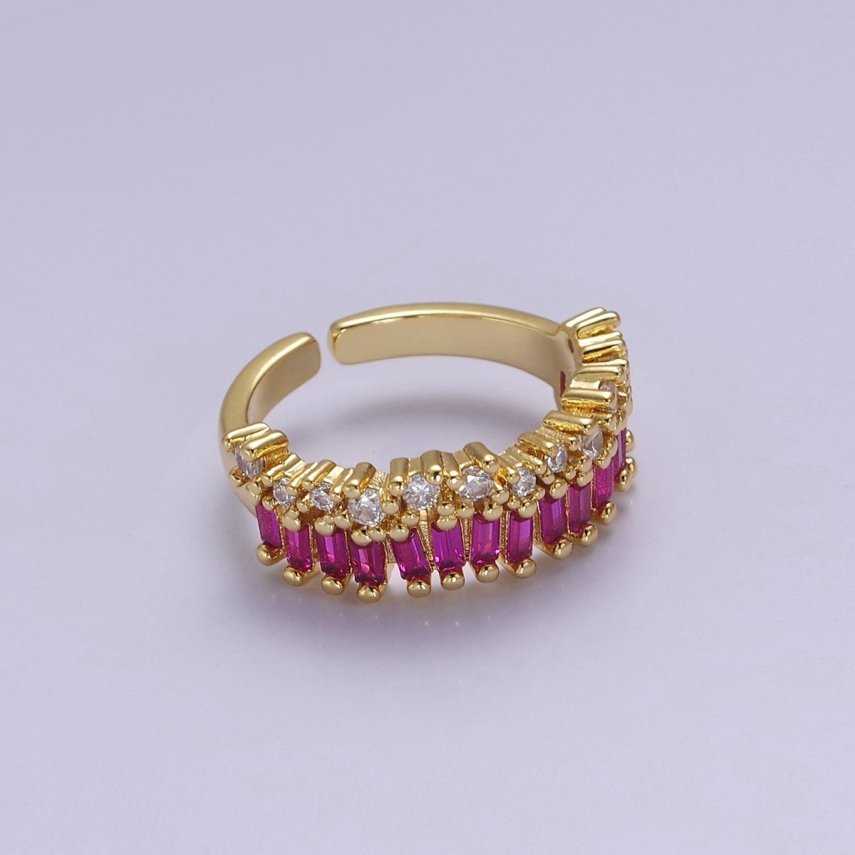 Dainty Baguette ring- Gold Filled CZ Ring Classic clear, Purple, Blue, Green, Pink Cubic Zirconia Adjustable Ring O-2089 ~ O-2094 - DLUXCA