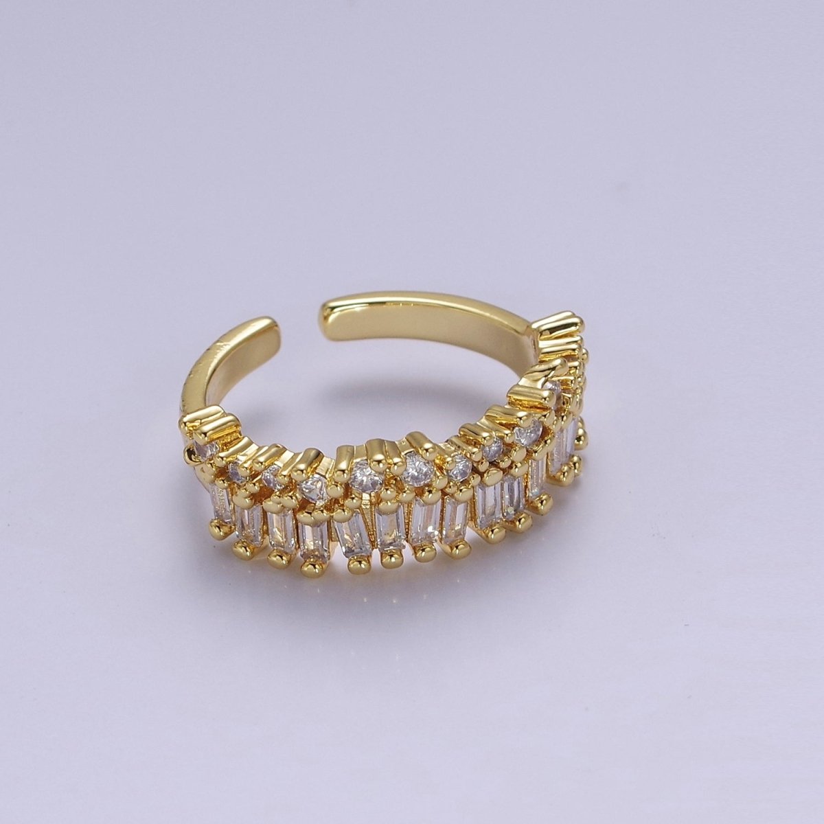 Dainty Baguette ring- Gold Filled CZ Ring Classic clear, Purple, Blue, Green, Pink Cubic Zirconia Adjustable Ring O-2089 ~ O-2094 - DLUXCA