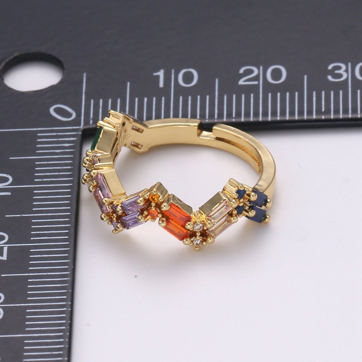 Dainty Baguette Ring, Minimalist Jewelry, Cz ring, stackable ring, Colorful Cz Adjustable ring, thin gold ring, stacking ring-483 - DLUXCA