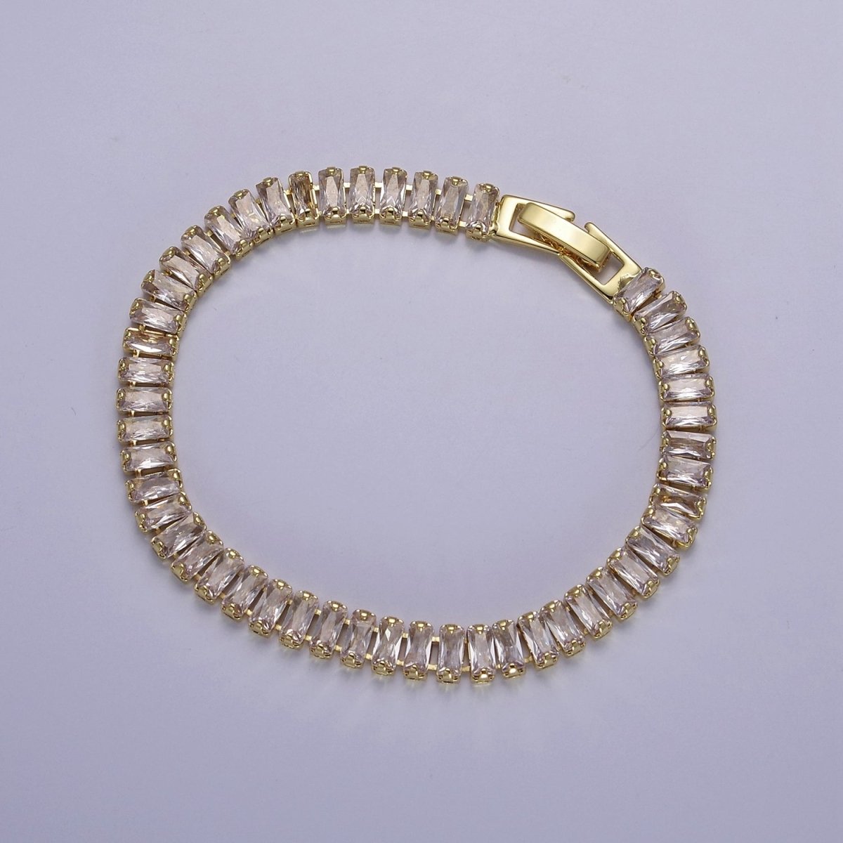 Dainty Baguette Tennis Bracelet, Gold Tennis Bracelet, Cubic Zirconia Tennis Bracelet 7 inch | WA-879 WA-880 WA-881 WA-882 WA-883 WA-884 WA-885 WA-886 WA-887 Clearance Pricing - DLUXCA