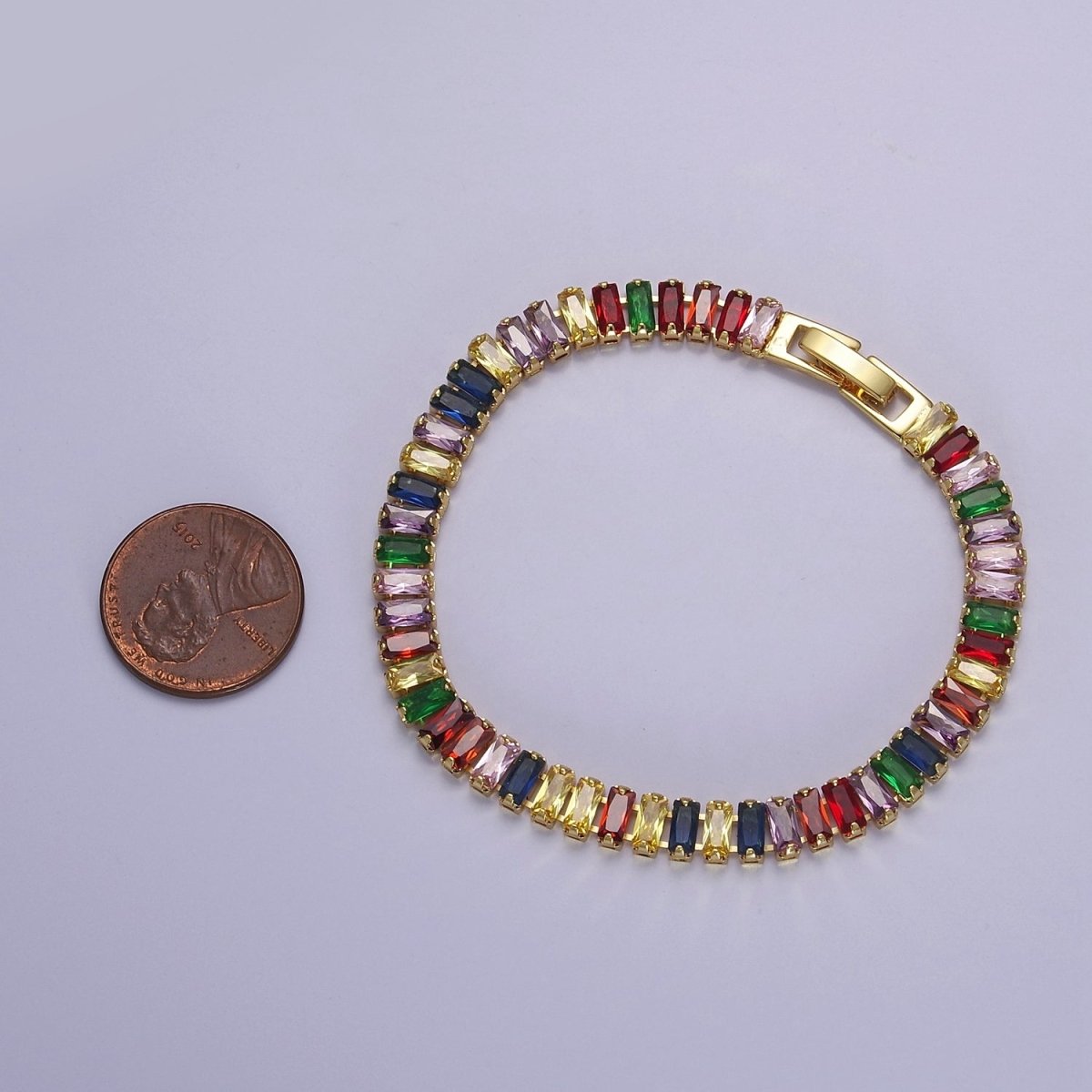 Dainty Baguette Tennis Bracelet, Gold Tennis Bracelet, Cubic Zirconia Tennis Bracelet 7 inch | WA-879 WA-880 WA-881 WA-882 WA-883 WA-884 WA-885 WA-886 WA-887 Clearance Pricing - DLUXCA