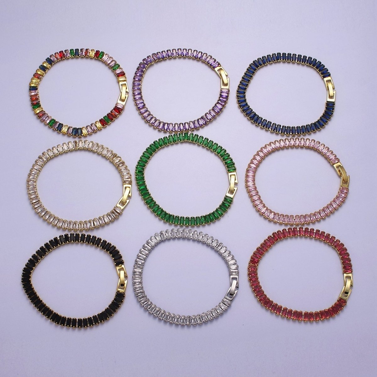 Dainty Baguette Tennis Bracelet, Gold Tennis Bracelet, Cubic Zirconia Tennis Bracelet 7 inch | WA-879 WA-880 WA-881 WA-882 WA-883 WA-884 WA-885 WA-886 WA-887 Clearance Pricing - DLUXCA