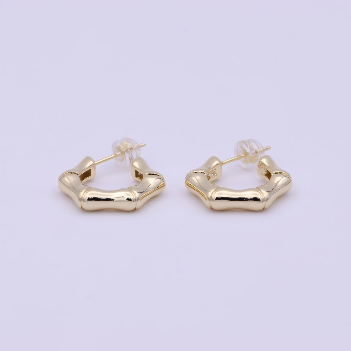 Dainty Bamboo Design Gold hoop Earring 22mm Everyday Wear Jewelry T-259 - DLUXCA