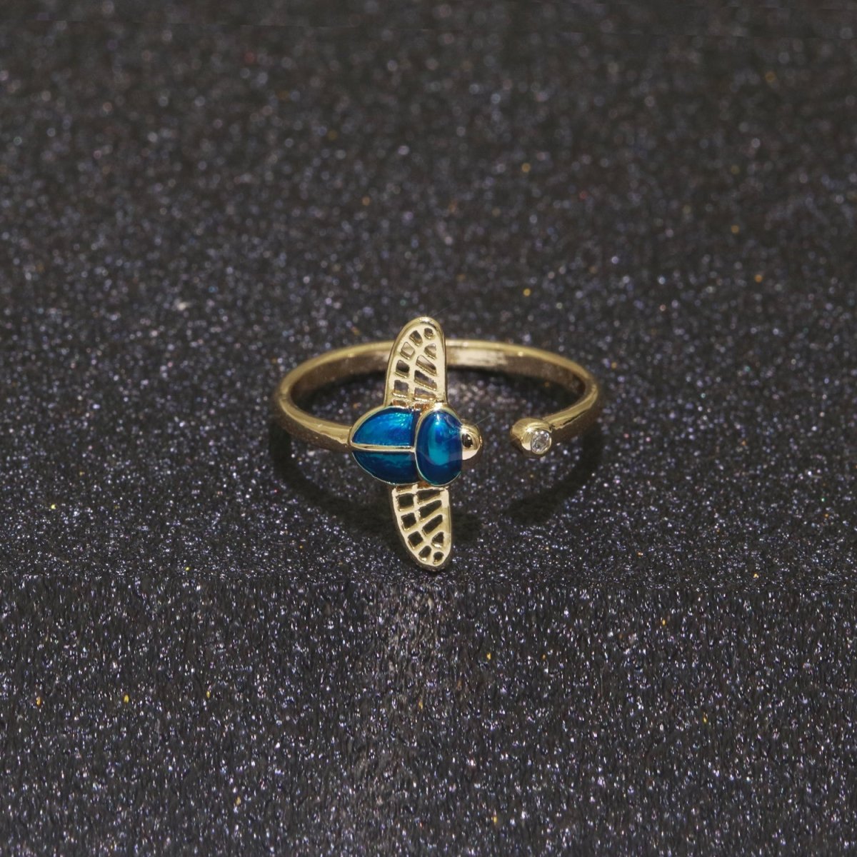 Dainty Bee Ring 18K Gold Filled Ring Open Adjustable Ring Animal Insect Cz Simple Stacking Jewelry O-438 - DLUXCA