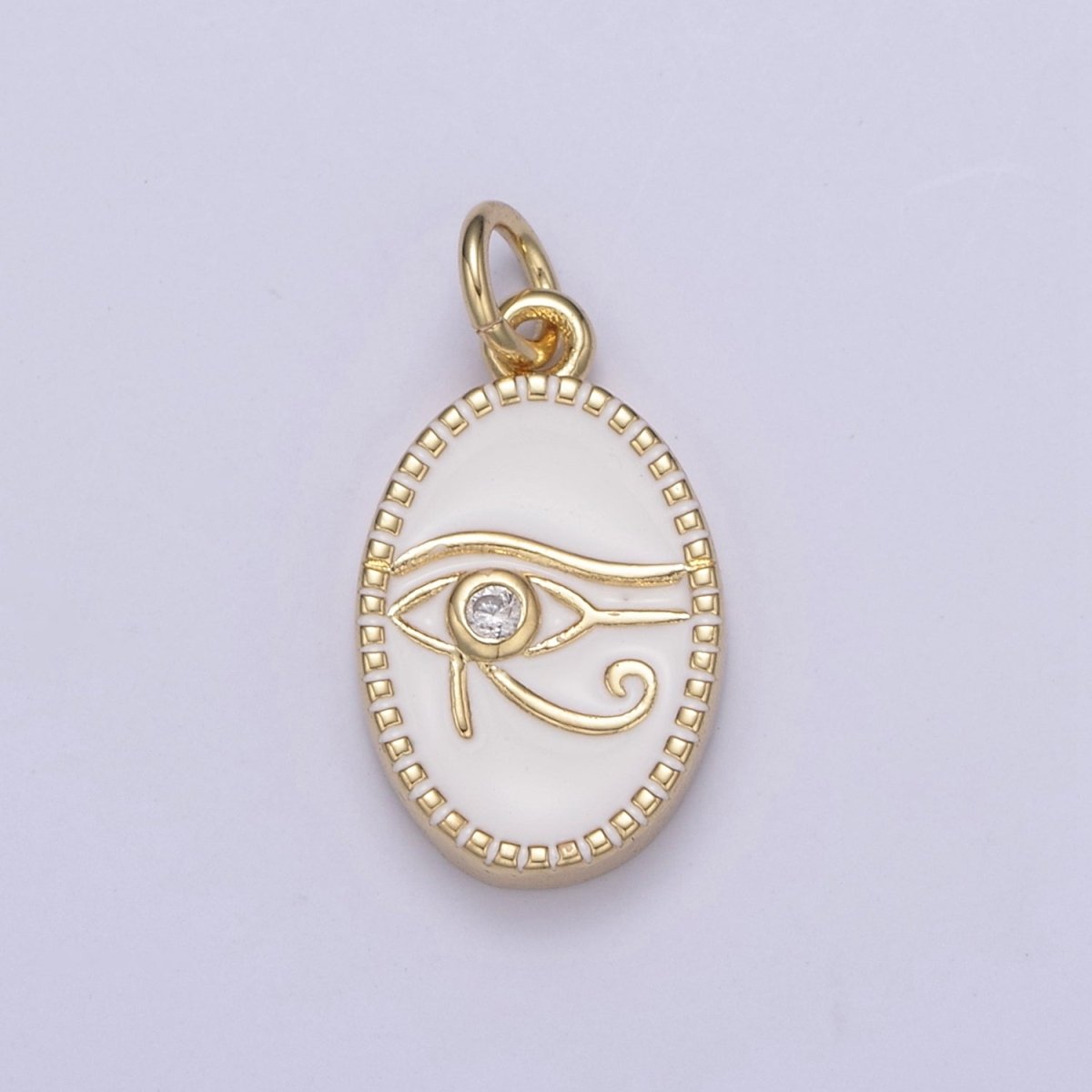 Dainty Black Enamel Eye Of Ra Oval Charm Necklace, White Evil Eye Necklace Pendant Amulet Protection Jewelry Layered Necklace N-673 N-674 - DLUXCA