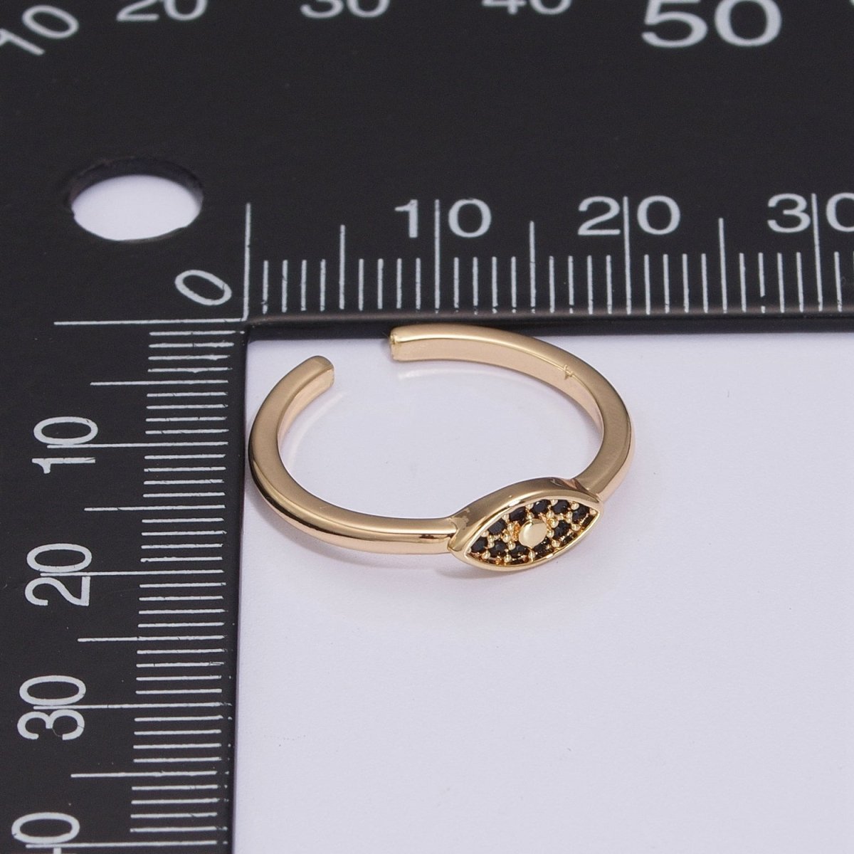 Dainty Black Evil Eye Stacking Ring, Gold Minimalist Ring, Simple Open Ring, Thin Adjustable Ring, Amulet Jewelry Delicate Ring, Gift for her S-249 - DLUXCA