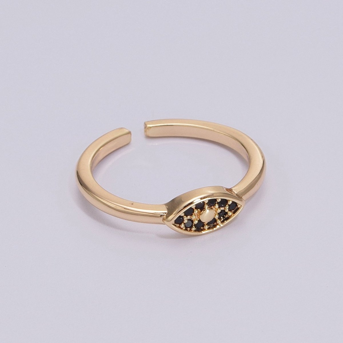 Dainty Black Evil Eye Stacking Ring, Gold Minimalist Ring, Simple Open Ring, Thin Adjustable Ring, Amulet Jewelry Delicate Ring, Gift for her S-249 - DLUXCA