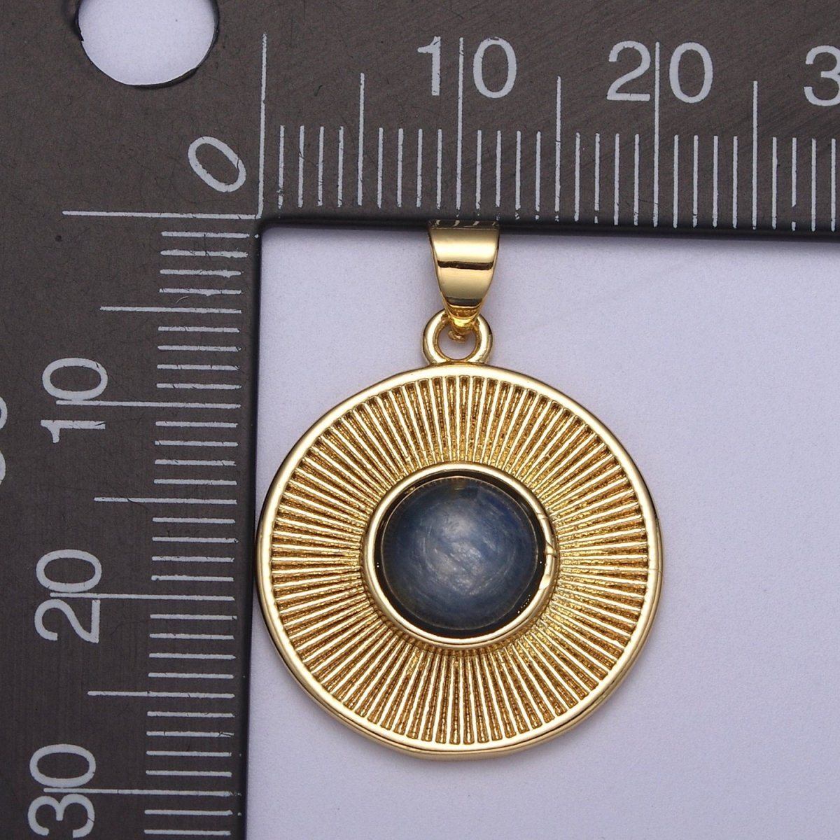 Dainty Blue Tiger Eye Stone Beads Round Coin Sunburst Geometric Pendant Charm H-209 - DLUXCA